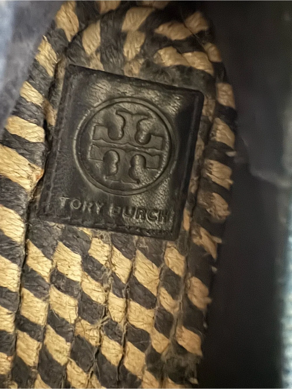 Tory Burch Denim Espadrille Slip-Ons with Black Toe Cap size 8